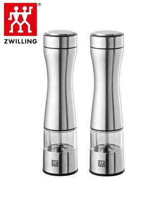 Elektrische Salz Pfeffermühlen Set Zwilling Edelstahl LED Keramikmahlwerk