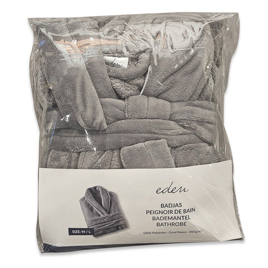 Bademantel mit Tasche Coral Fleece Weich Bequem Stilvoll Grau