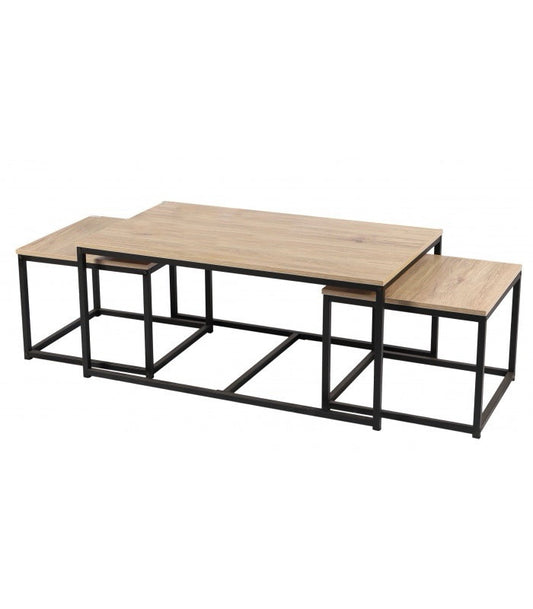 Wohnzimmertisch Couchtisch Set 3-teilig Holz Metall Industrial Beistelltisch