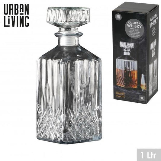Whisky Karaffe 1L aus Glas mit edlem Schliffdesign und passendem Deckel