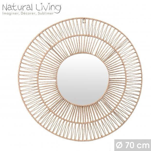 Wandspiegel Rattan Boho Design Natur Dekospiegel Rund 70 cm