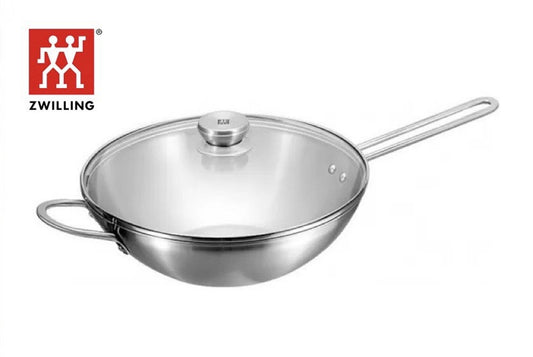 Wokpfanne Edelstahl Zwilling 30cm Glasdeckel Induktion Unbeschichtet